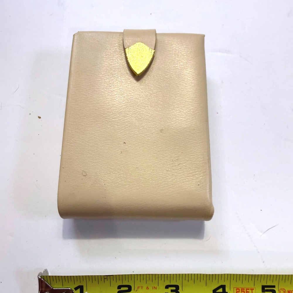 Vintage Heritage Beige Leather Bifold Wallet Gold Shield Snap Coin Pouch MCM